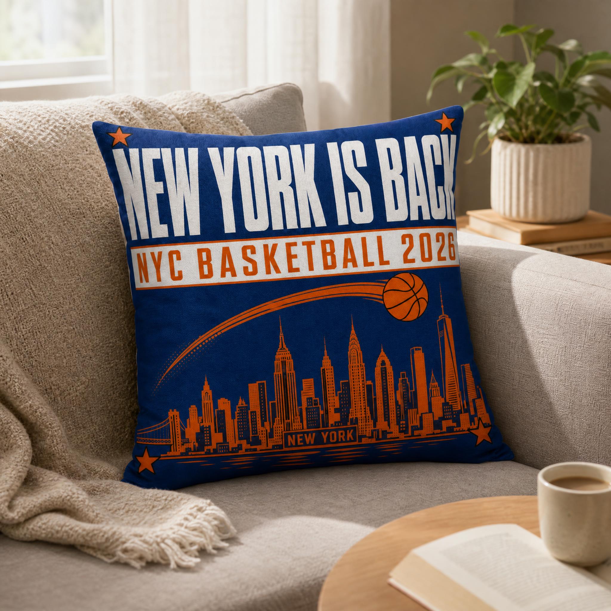 Home Textiles New York - Blue Orange NYC Cityscape Basketball Cushion