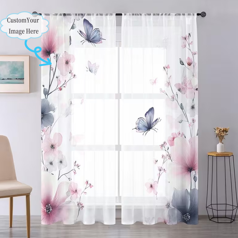 Custom 2D Flat 2pcs Sheer Curt - Home Textiles Images review and price